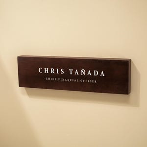 Stick On Wood Wall Name Plate (D1) - Personalized Door Office Sign New Job Room Label CEO Boss Staff Teacher Corporate Promotion Gift