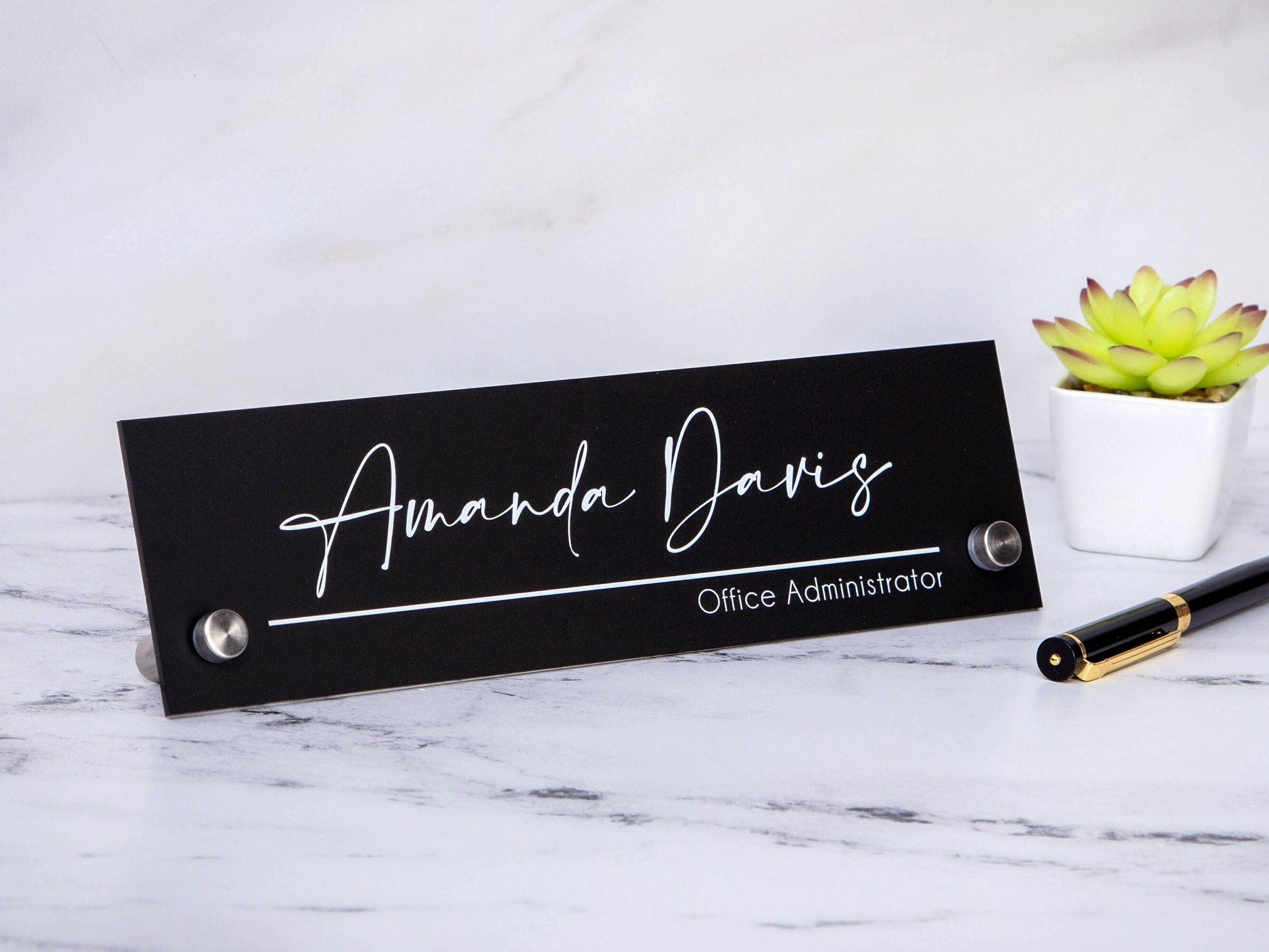 Standing Black Acrylic Name Plate -10x2.75"  Executive Desk CEO Sign, New Job Office Decor, Promotion Gift for Staff Coworker or Teacher