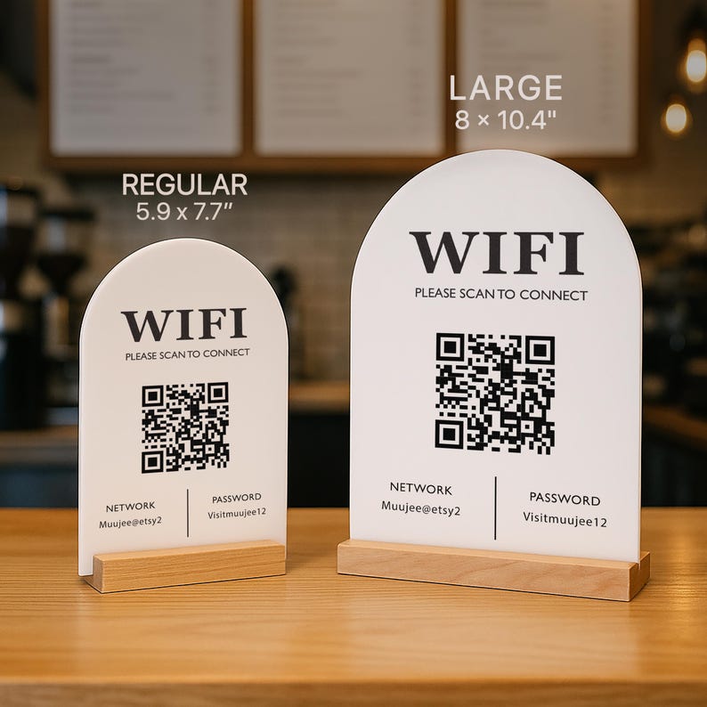 QR Code Wifi Arch Acrylic Sign W/ Base (D3) - Scannable Wifi Table Sign ...
