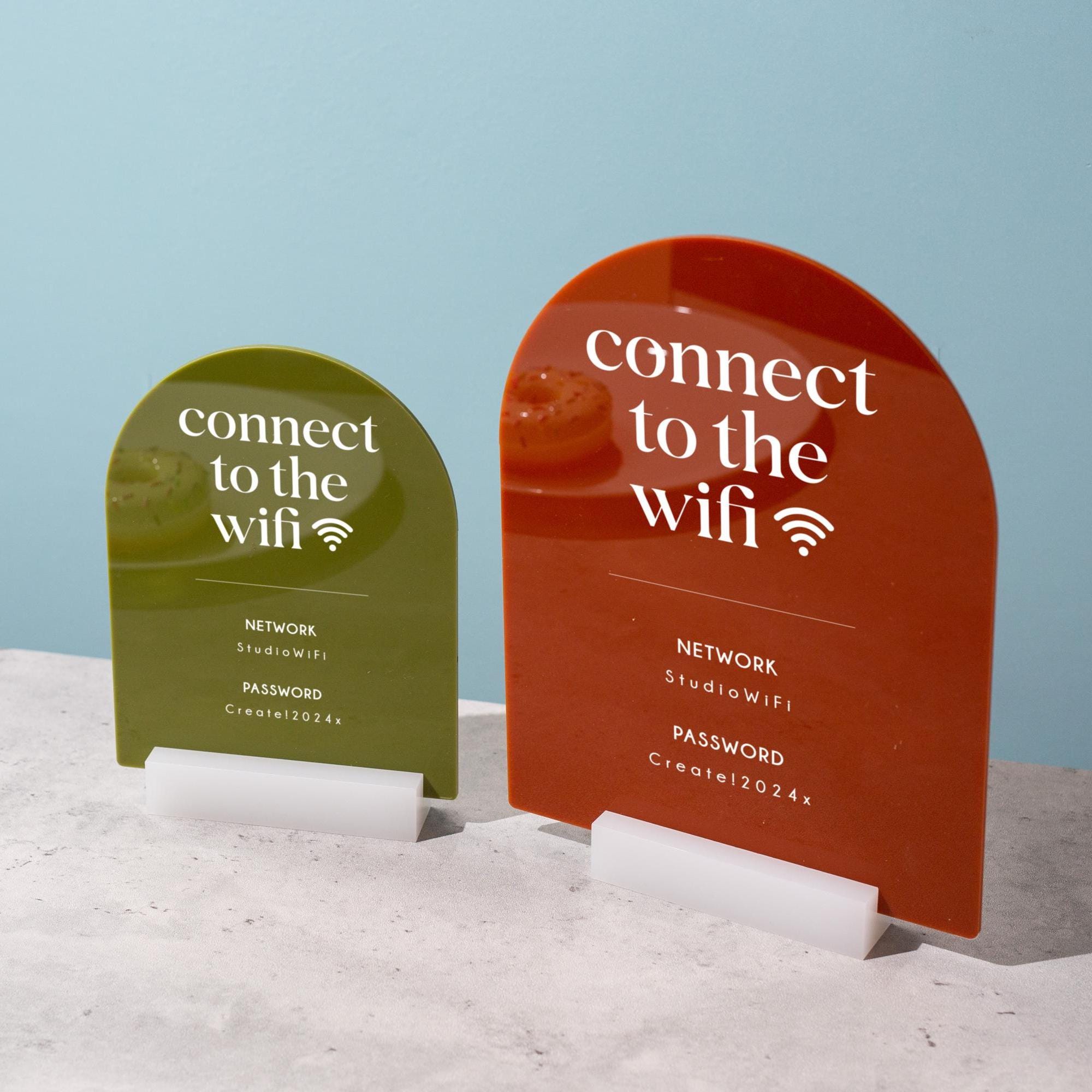 Arch Acrylic Wifi Sign W/ Base (D8) - Custom Wifi Password Display for ...