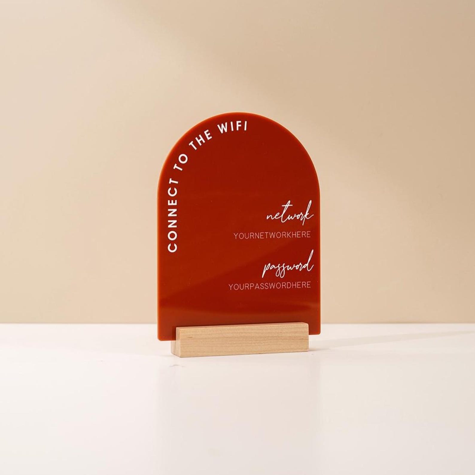 Arch Acrylic Wifi Sign W/ Base (D7) - Custom Wifi Password Display for ...