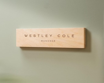 Plywood Wall Sign Name Plate - Personalized Door Office Sign, New Job or Business Decor, Executive Sign, Staff or Teacher Appreciation Gift