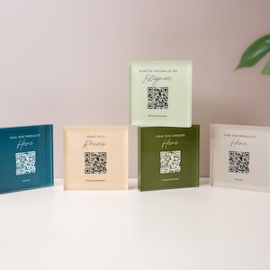 6x6" Square Pastel Wall QR Sign (D4) - Custom Stick On Scannable Door Code Menu & Social Media Sign for Business Shop Restaurant Doctor