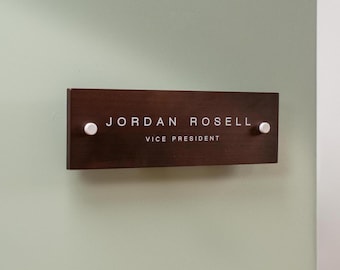 Wood Wall Sign Name Plate - Personalized Door Office Sign, New Job or Business Decor, Executive Sign, Staff or Teacher Appreciation Gift