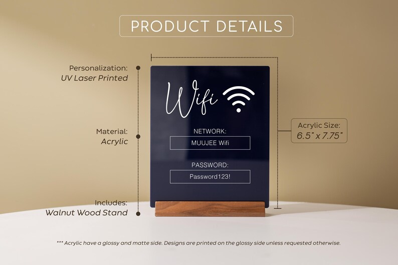 Wifi Acrylic Sign W/ Wood Base - 6.5 X 7.75" Ice or Black Table Sign ...