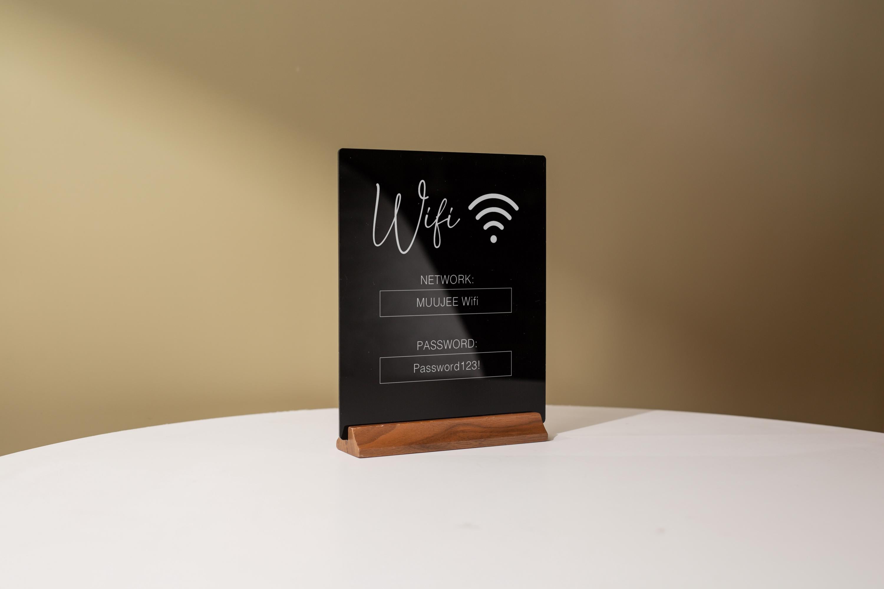 Wifi Acrylic Sign W/ Wood Base - 6.5 X 7.75" Ice or Black Table Sign ...