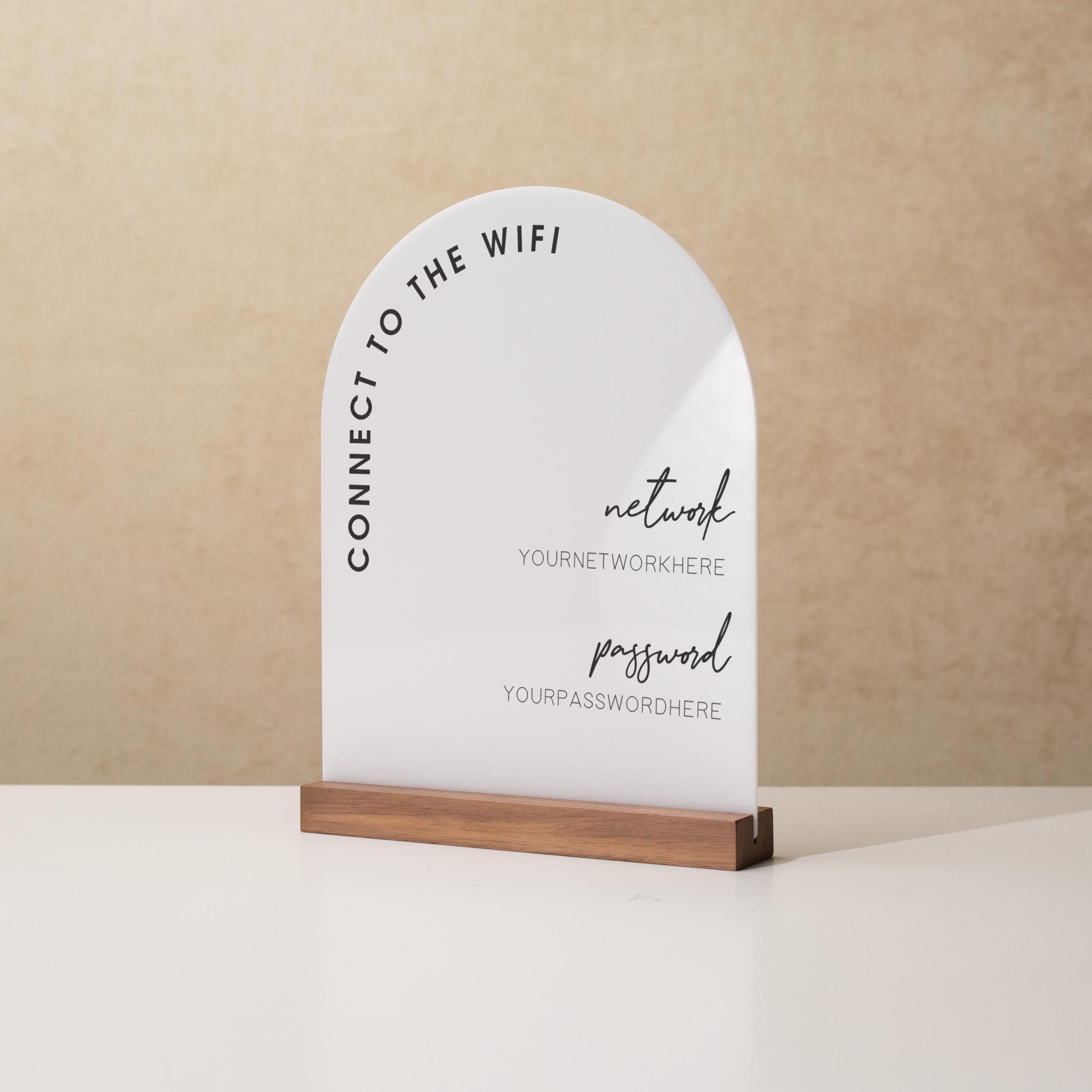 Arch Acrylic Wifi Sign W/ Base (D7) - Custom Wifi Password Display for ...