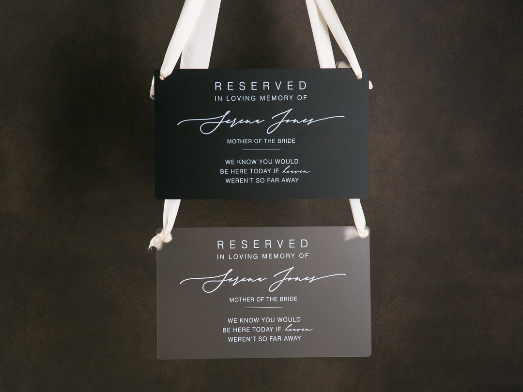 Reserved Hanging Acrylic Sign With Ribbon Black or Frosted 11.5x7 Sign ...