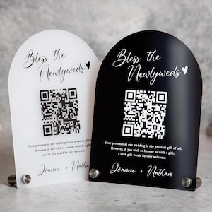 Arched QR Code (Wedding Sign) - 6x7.75&quot; Scannable Acrylic Sign, Wedding Cash Gift Table Decoration, Venmo Paypal Donation