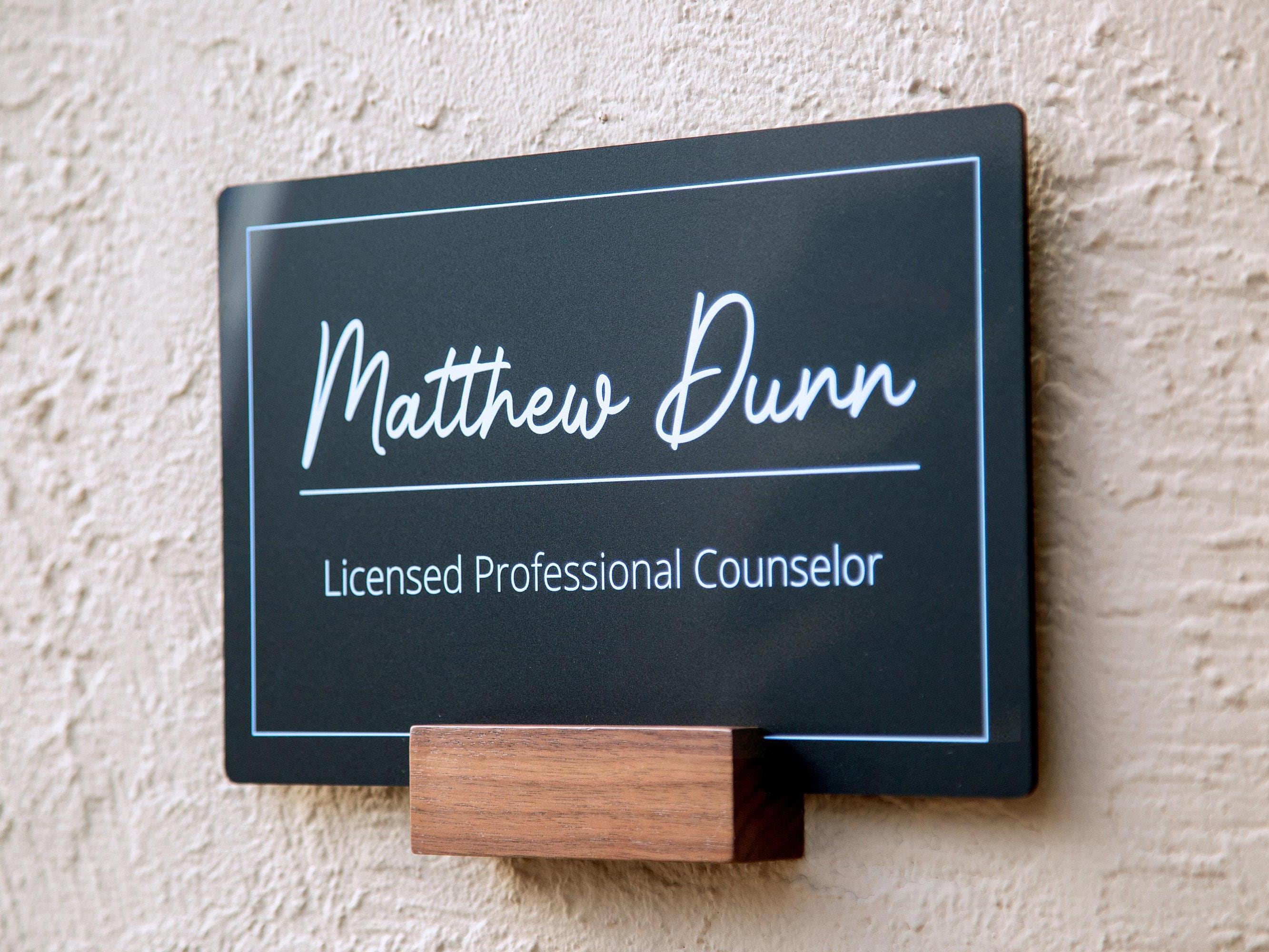 Black Wall Door Interchangeable Name Plate w/ Wood Stand- 11.5x7" Personalized Custom Name Sign for Home & Office Wall, New Job Office Decor