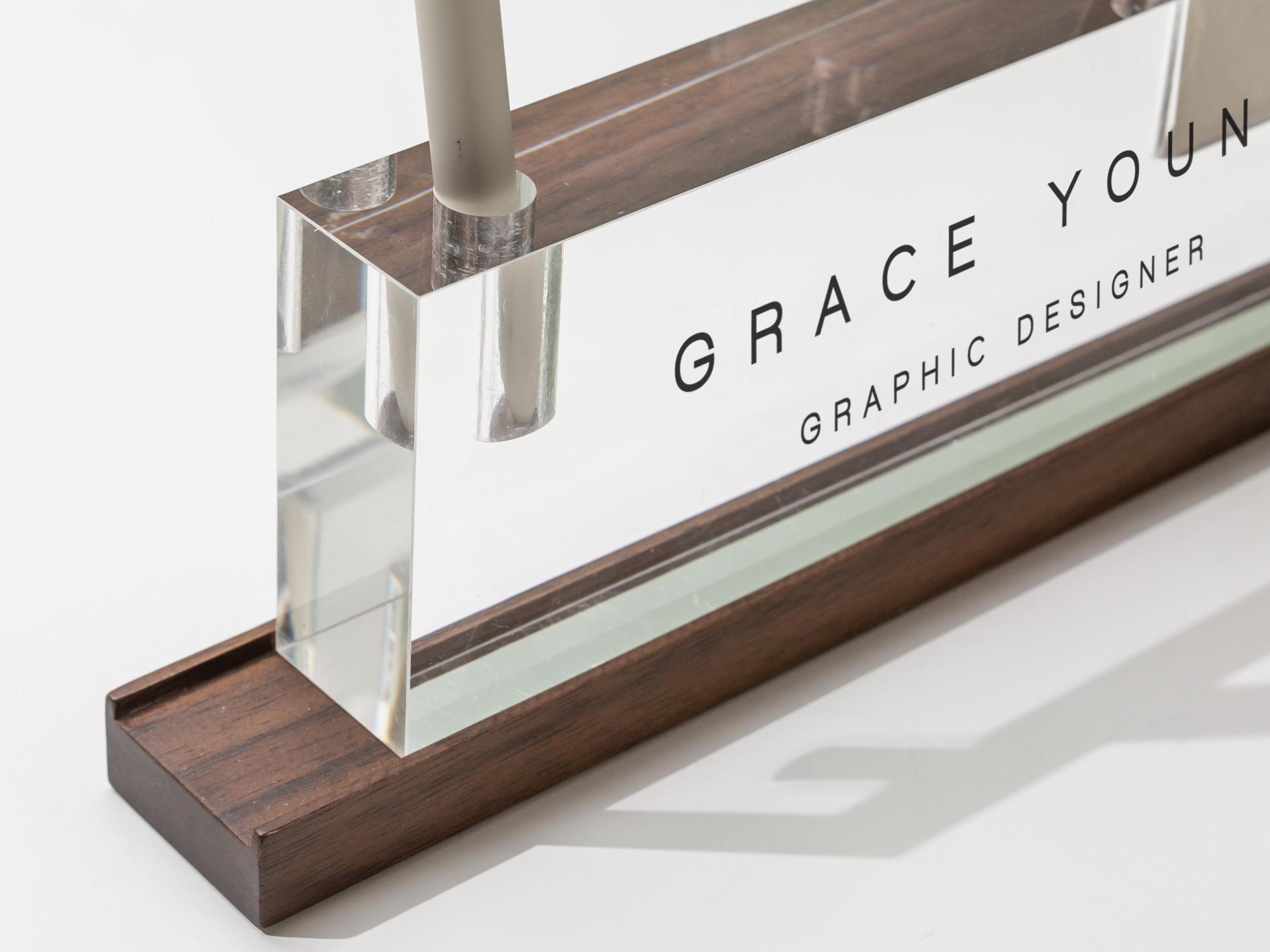 Personalized Acrylic Name Block W/ Slots (D3) - Custom Job Title Sign ...