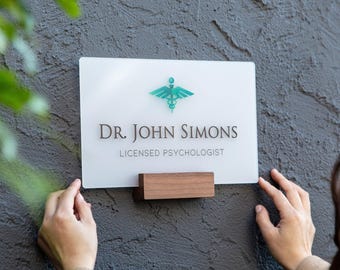 Ice Wall Door Interchangeable Name Plate w/ Wood Stand - 11.5x7&quot; Personalized Custom Sign for Home & Office Wall, New Job Office Wall Decor