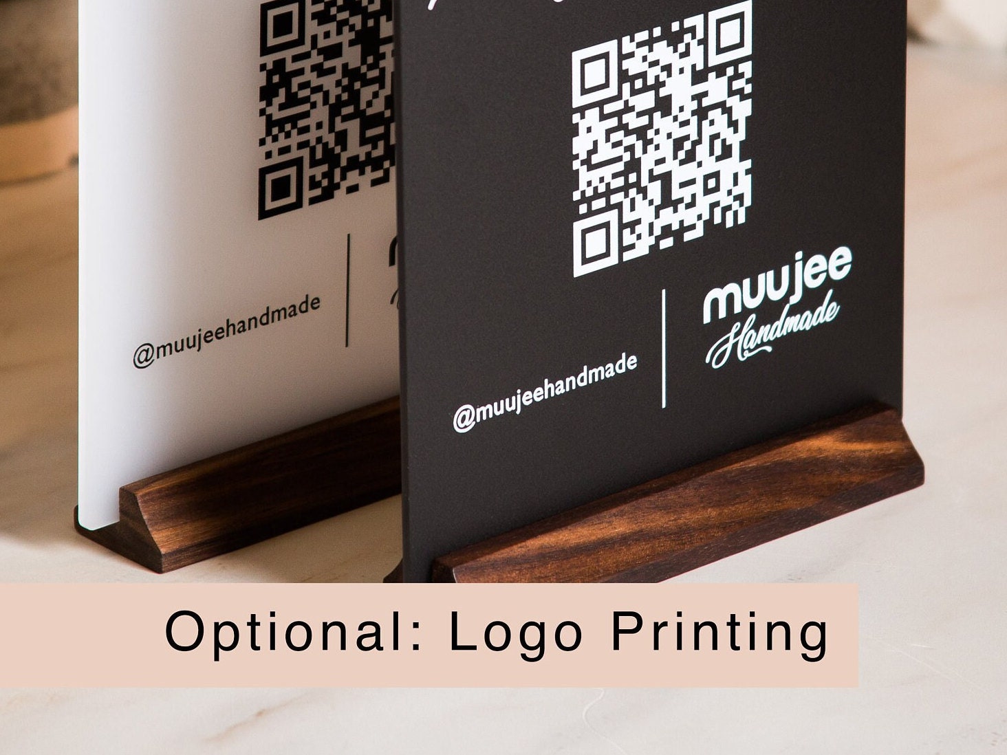 QR Code Social Media Sign W/ Wood Stand Scannable Office Table Desk ...