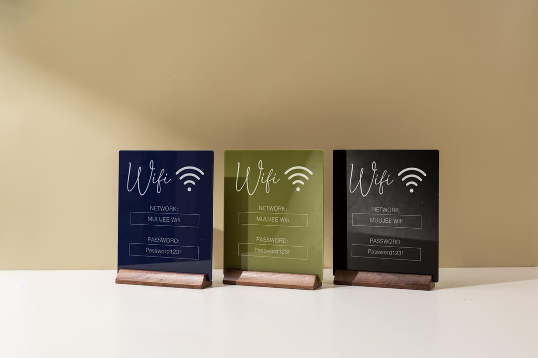Wifi Acrylic Sign W/ Wood Base - 6.5 X 7.75" Ice or Black Table Sign ...