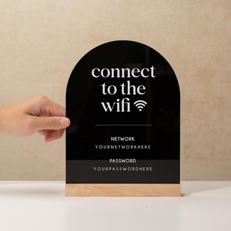 Arch Acrylic Wifi Sign W/ Base (D8) - Custom Wifi Password Display for ...