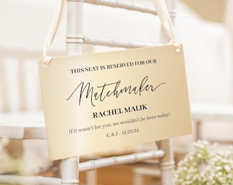 Wedding Hanging Acrylic Sign with Ribbon (Design 2) - 11.5x7&quot; Sign, Signage for Wedding Chair Aisle Table, Matchmaker Sign