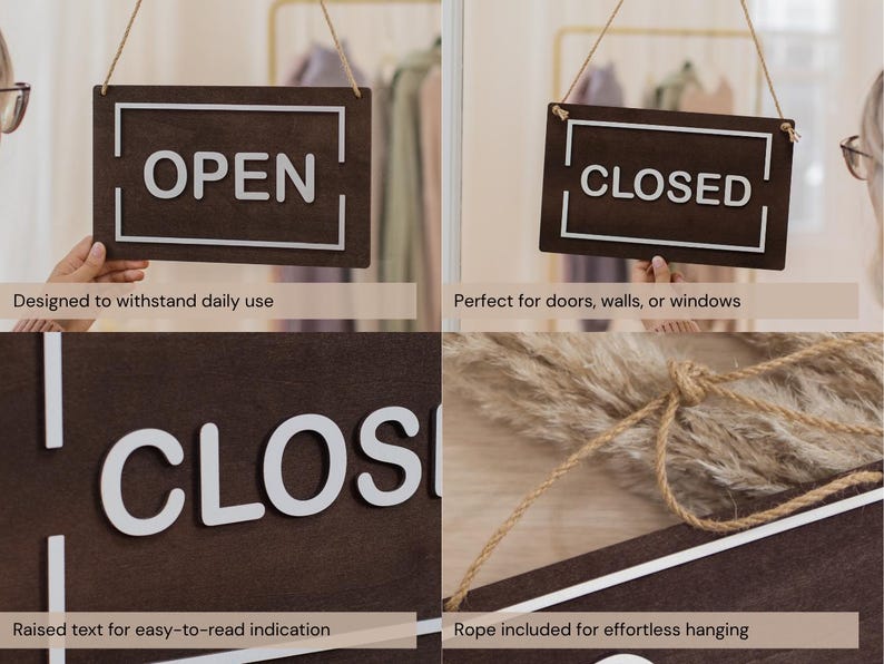 Open Closed Wood Hanging Sign (design 1) - Double Sided Business Sign ...