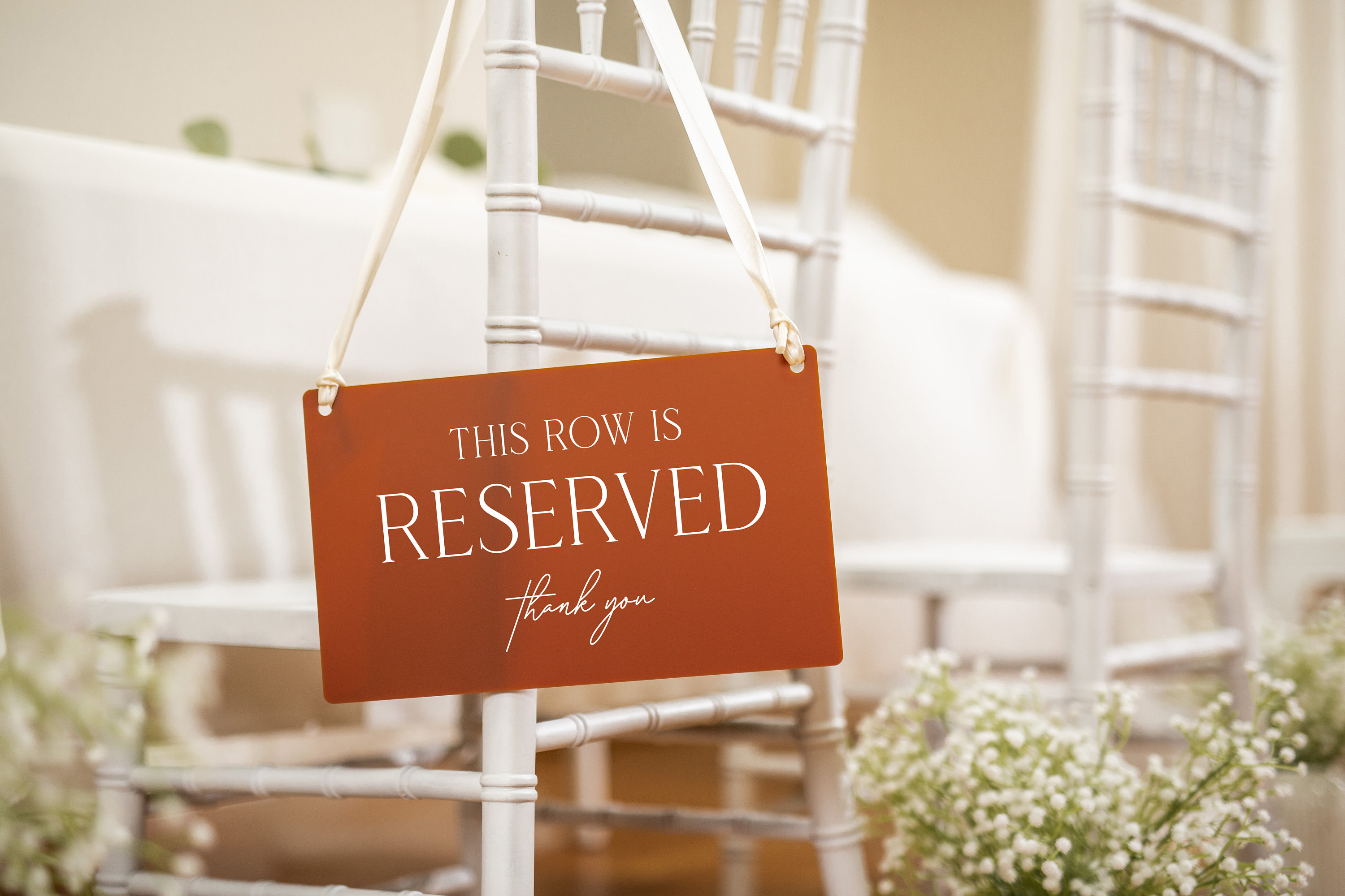 Reserved Hanging Acrylic Sign With Ribbon (D3) - 11.5x7