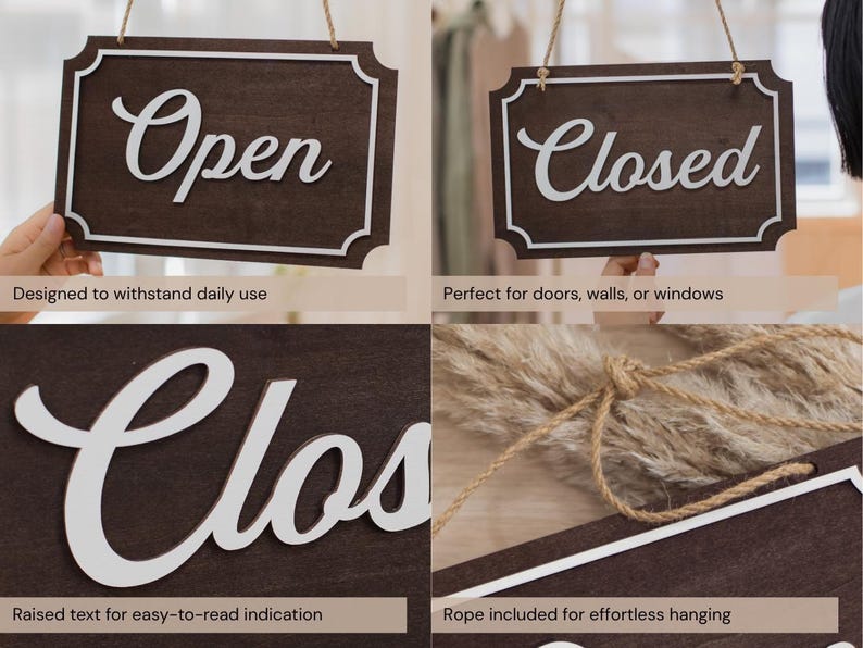 Open Closed Wood Hanging Sign (design 3) - Double Sided Business ...