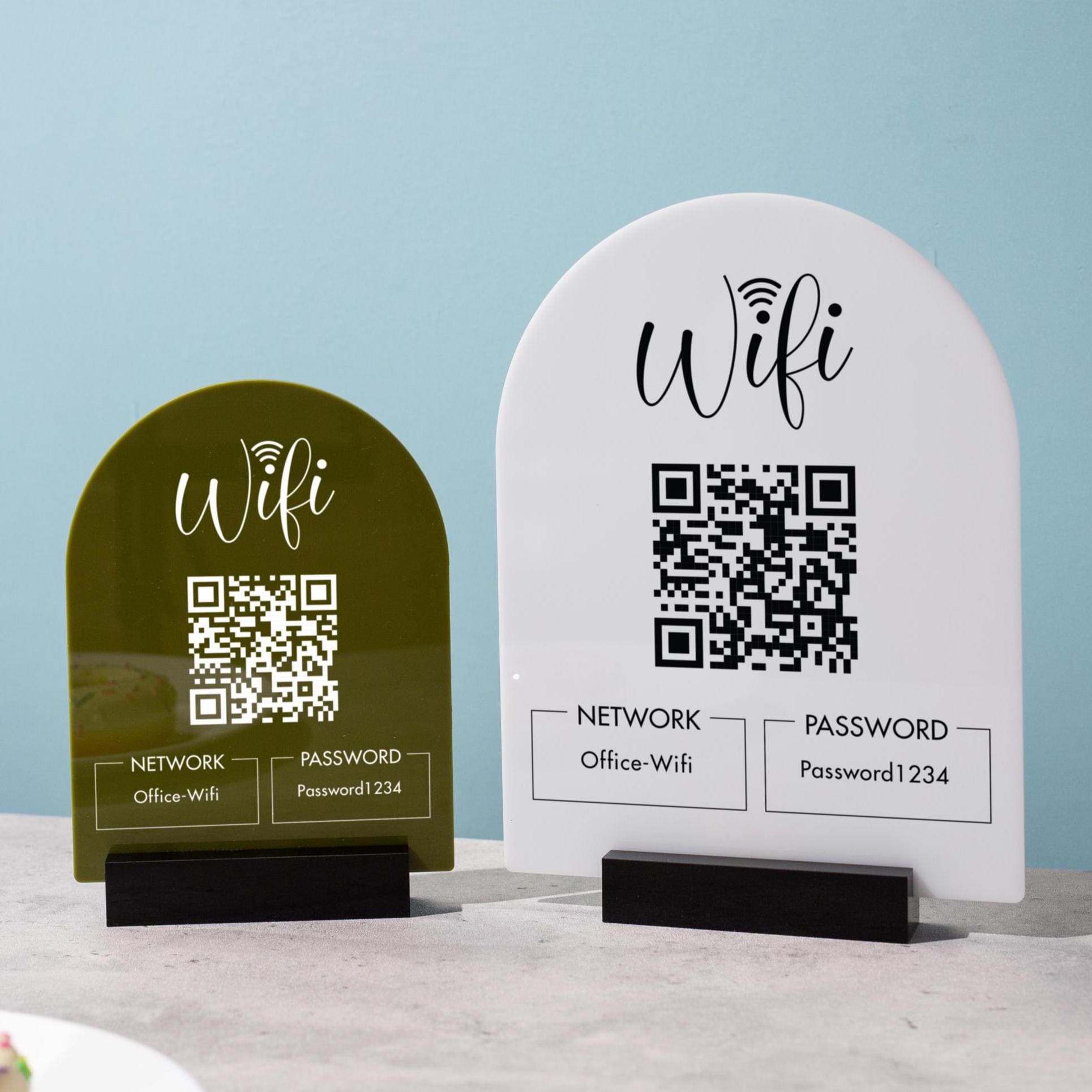 QR Code Wifi Arch Acrylic Sign W/ Base (D4) - Scannable Wifi Table Sign ...