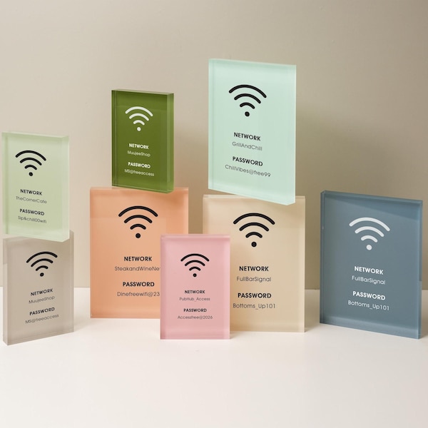 Wifi Pastel Acrylic Sign (W5) - Custom Network Internet Password Home Guests Hotel Airbnb Business Office Salon Doctor Bar Shop Clinic Decor