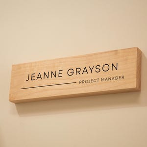 Stick On Wood Wall Name Plate (D4)- Personalized Door Office Sign New Job Room Label CEO Boss Staff Teacher Corporate Promotion Gift