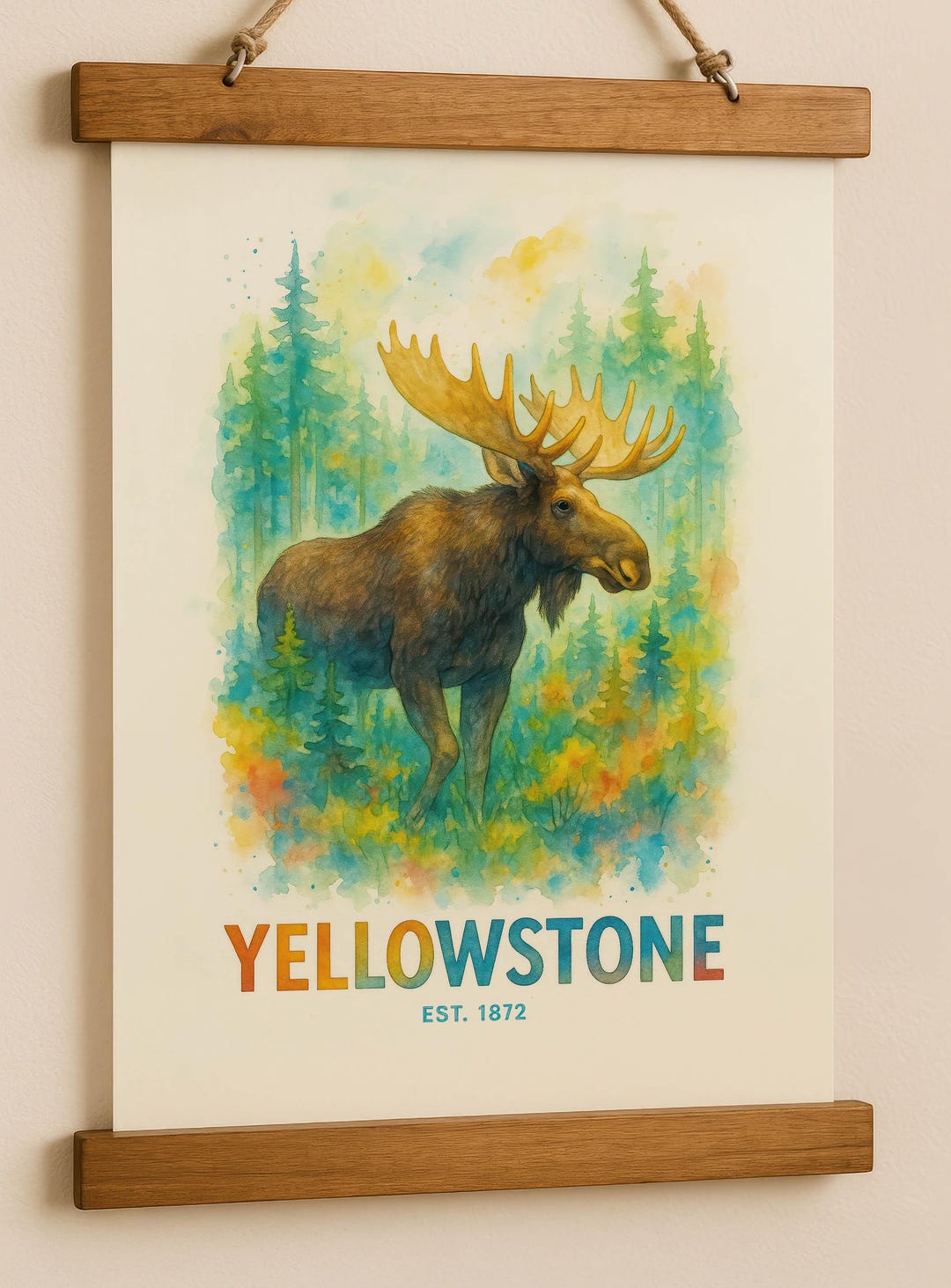 Yellowstone Designs Yellowstone Moose Wall Art Fabric Tapestry With Wood Top and Twine ...