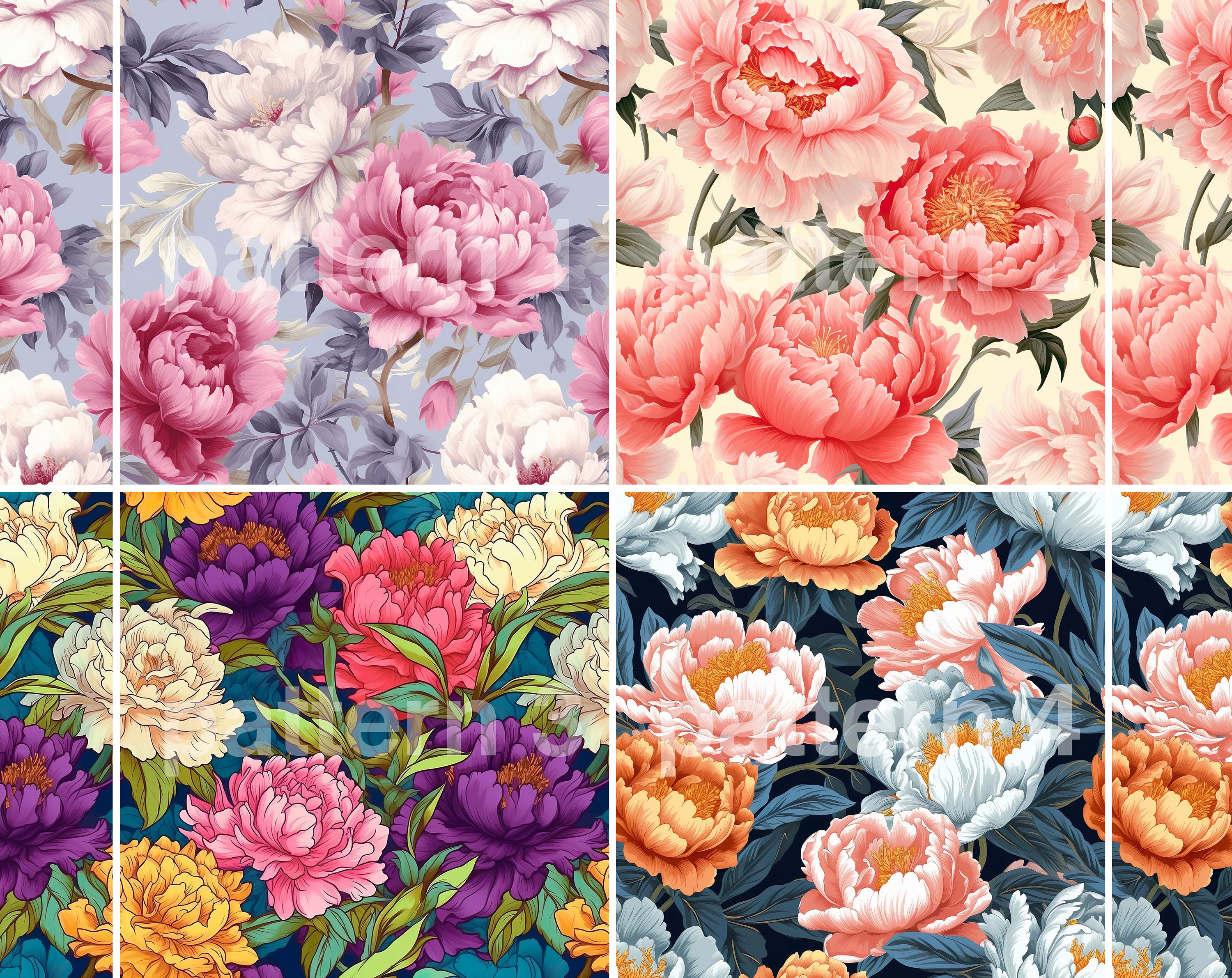 Peony Grace Digital Paper - SEAMLESS - Peony Grace Flower Patterns - 12 ...