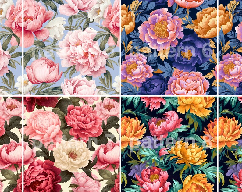Peony Grace Digital Paper - SEAMLESS - Peony Grace Flower Patterns - 12 ...