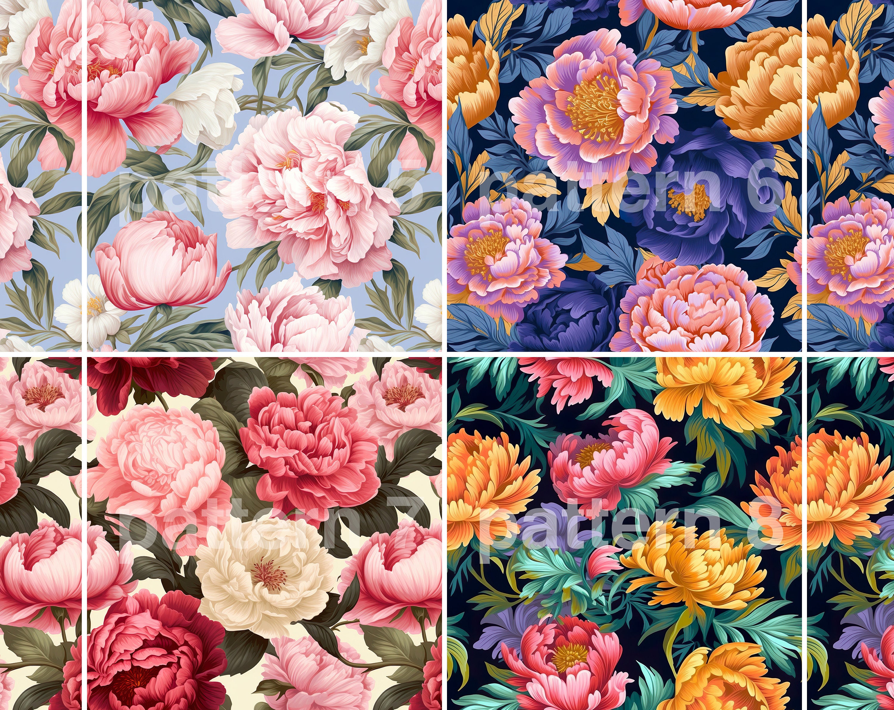 Peony Grace Digital Paper - SEAMLESS - Peony Grace Flower Patterns - 12 ...