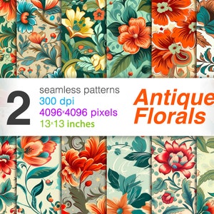 Antique Florals Paper - SEAMLESS - Antique Florals Patterns - 12 Designs - 13x13in - Commercial Use