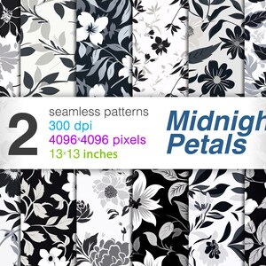 Midnight Petals Paper - SEAMLESS - Midnight Petals Patterns - 12 Designs - 13 x 13 in - Kommerzielle Nutzung