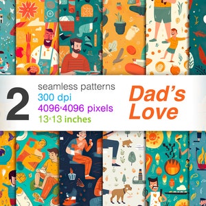 Dad&#39;s Love Paper - SEAMLESS - Dad&#39;s Love Patterns - 12 Designs - 13x13in - Commercial Use