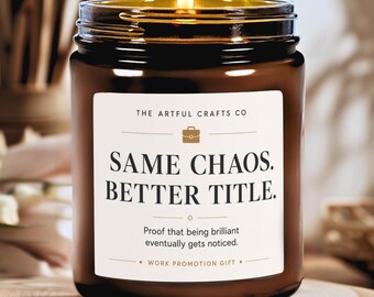Funny Promotion Candle, Job Promotion Gift for Coworker, New Title Congratulations Gift, Career Milestone Gift, Same Chaos Better Title