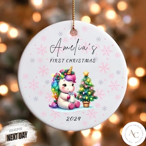 Personalized Baby&#39;s First Christmas Ornament 2024,  Baby Unicorn First Christmas Custom Ornament Gift, Babys First Christmas Ornament 2024