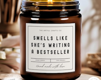 Author Gift She's Writing A Bestseller Custom Candle Aspiring Poet Funny Unique Handmade Personalized Care Package Writer's Block