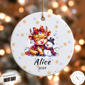 Koeornament Gepersonaliseerd kerstornament voor baby&#39;s Gepersonaliseerd kerstornament koe Boerderijornament, ornament hooglandkoe
