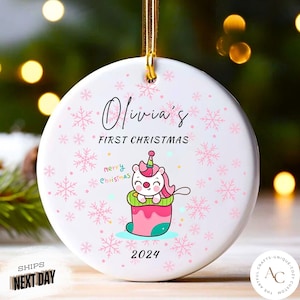 Personalized Baby&#39;s First Christmas Ornament 2024, Babys First Christmas Ornament 2024,  Baby Unicorn First Christmas Custom Ornament Gift