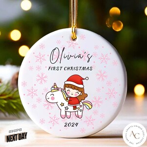 Personalized Baby&#39;s First Christmas Ornament 2024, Babys First Christmas Ornament 2024,  Baby Unicorn First Christmas Custom Ornament Gift