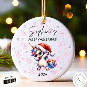 Personalized Baby&#39;s First Christmas Ornament 2024,  Baby Unicorn First Christmas Custom Ornament Gift, Babys First Christmas Ornament 2024