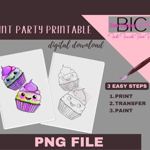 Happy Cup Cakes DIY Paint Printable/Pre-drawn/Outline Canvas/Adult Painting/Paint & Sip/DIY Paint Party/Pre-Sketched/Art Party/Coloring Page