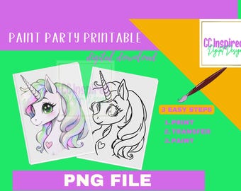 Unicorn Love DIY Paint Printable/Pre-drawn/Outline Canvas/Adult Painting/Paint & Sip, DIY Paint Party/Pre-Sketched/Art Party/Coloring Page