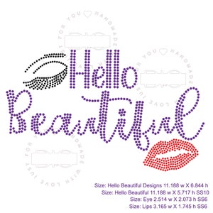 Hello Beautiful Rhinestone Christian & Inspiring T-shirt plus more digital design template to cut with Cricut or Siser cut machines.