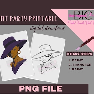 Lady in Hat DIY Paint Printable/Pre-drawn/Outline Canvas/Adult Painting/Paint & Sip, DIY Paint Party/Pre-Sketched/Art Party/Coloring Page
