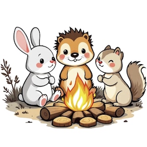 Cute Animals by Campfire Bunny Hedgehog & Squirrel Cartoon SVG / PNG / JPG Clipart - Free Commercial Use