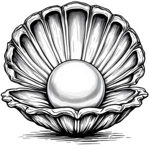 Clam met Pearl Ocean Beach Art Black & White Oyster SVG/PNG/JPG-clipart - gratis commercieel gebruik