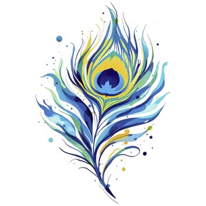 Piuma di pavone, uccello acquerello colorato SVG / PNG / JPG Clipart - Uso commerciale gratuito