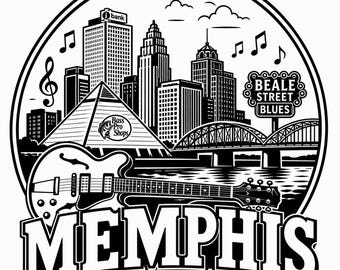 Memphis City Skyline Blues Bluff City SVG / PNG / JPG Clipart - Free Commercial Use