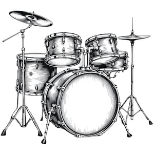 Drum Set Simple Art Black & White Percussion Instrument SVG / PNG / JPG Clipart - Free Commercial Use