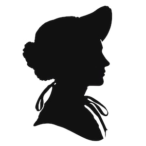 Könnte beinhalten: Silhouette einer Person, die einen Hut mit einem unter dem Kinn gebundenen Band trägt.